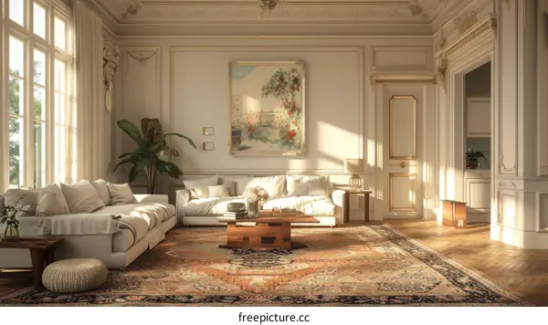 Elegant French Living Room Bathed in Sunlight