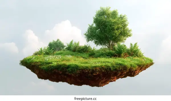 Floating Island of Lush Greenery in Sky