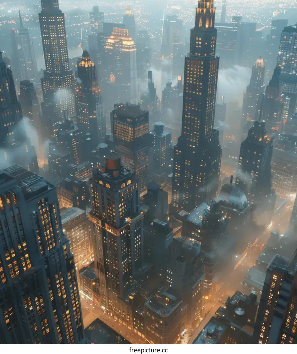 Foggy Cityscape at Night