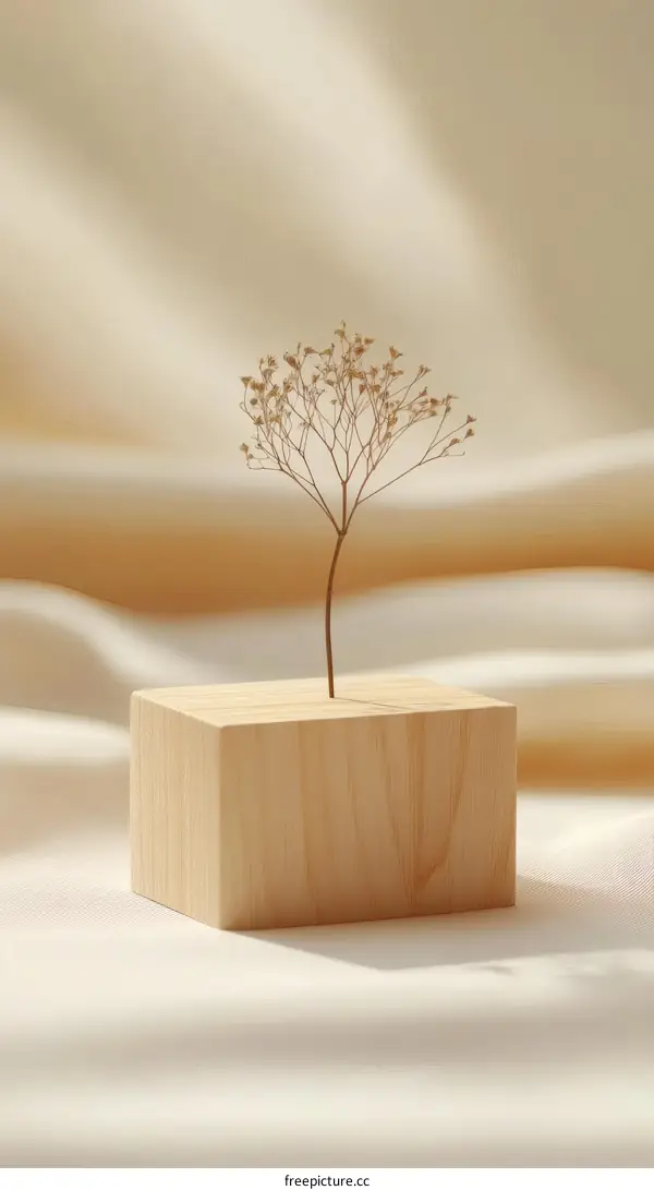 Minimalist Dried Flower Display on Wooden Block