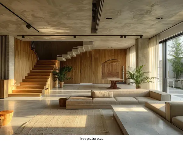 Modern House with Expansive Staircase and Living Room