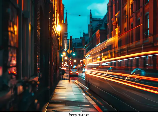 City Street at Night with Blurred Lights