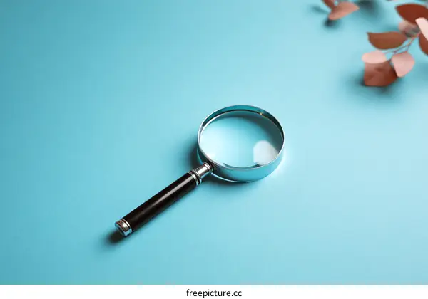 Magnifying Glass on Light Blue Background