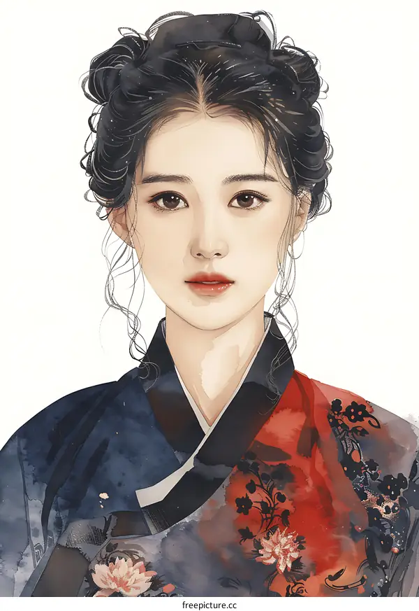 Portrait of a young woman in traditional Korean dress