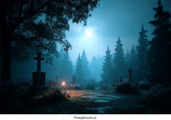 Mysterious Moonlight Graveyard at Night