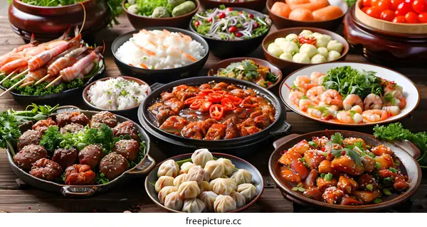 A delicious banquet of various Chinese dishes