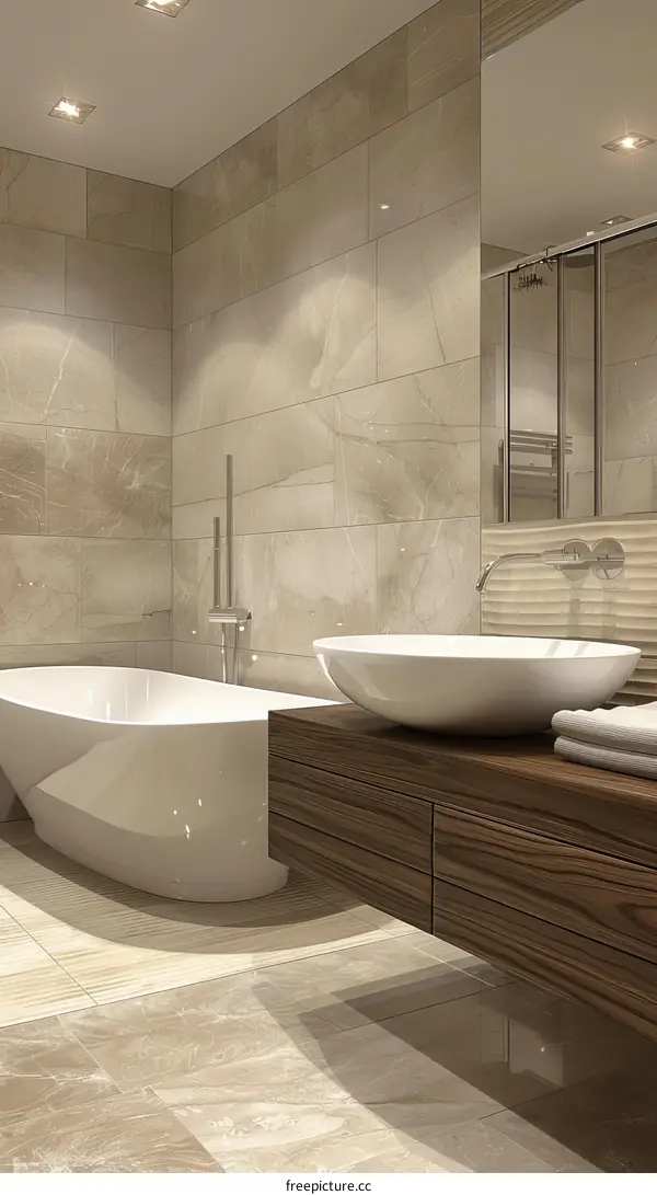 Modern Bathroom Design with Elegant Tiles and Fixtures