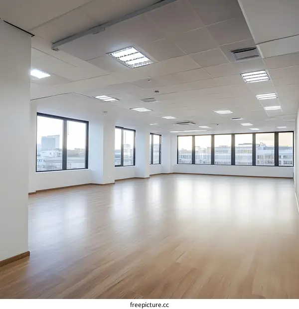 Empty Modern Office Space with Large Windows