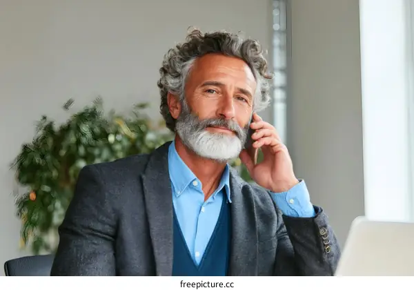 Businessman Talking on the Phone in Office