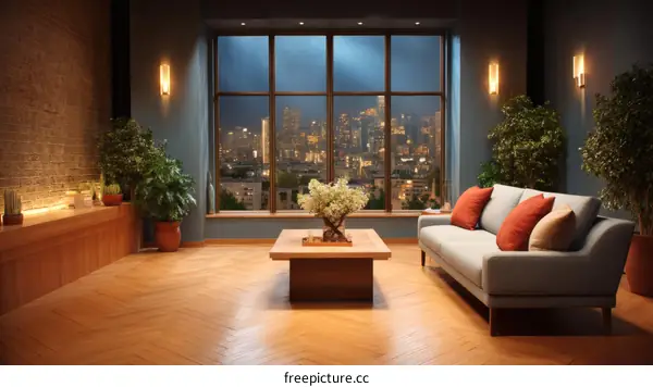 Modern Loft Living Room with City Views