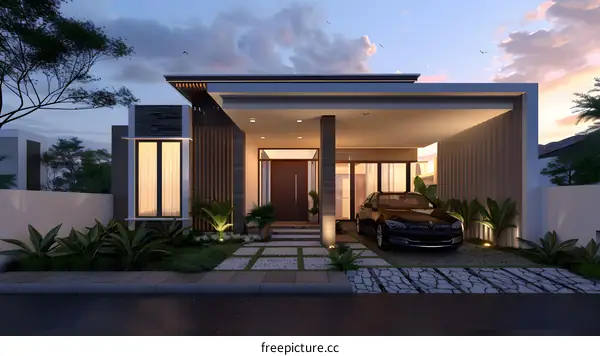 Modern House Design With Car in Front