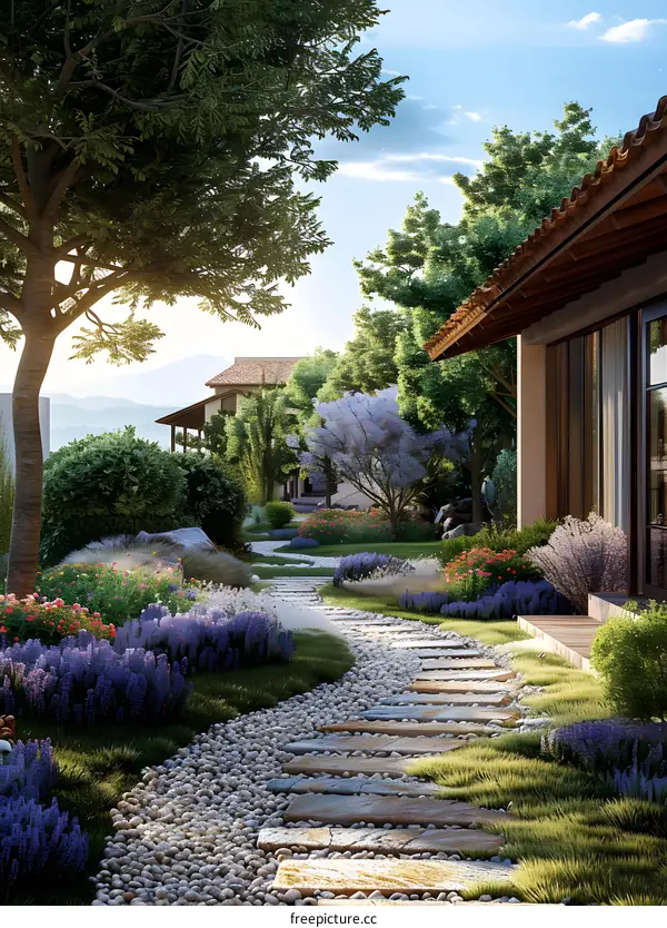 Stone path through a beautiful garden