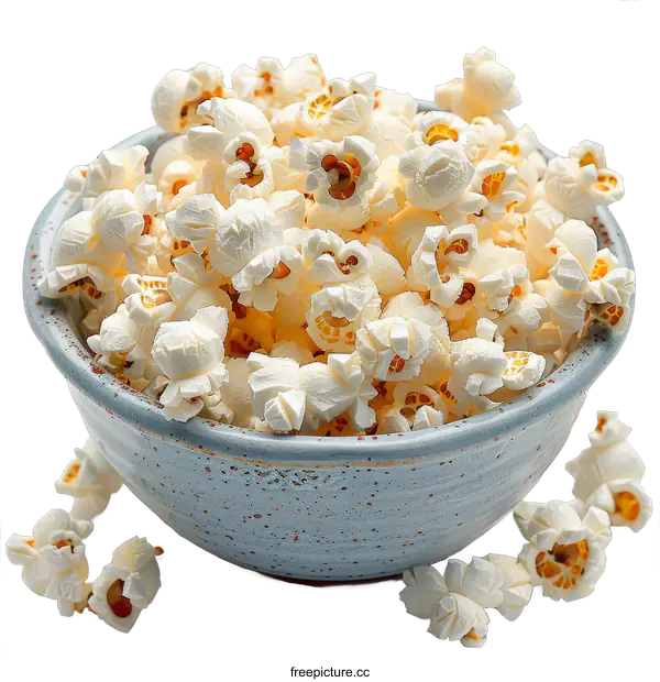 [Transparent Background PNG]Bowl of fresh popped popcorn on a black background