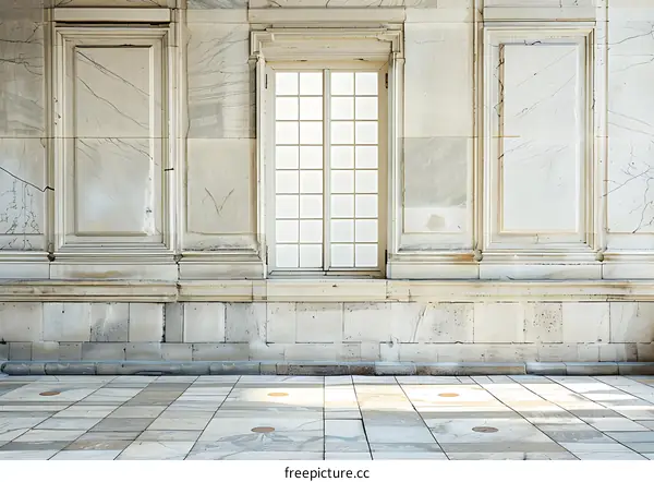 White Marble Wall with Window in Classical Building