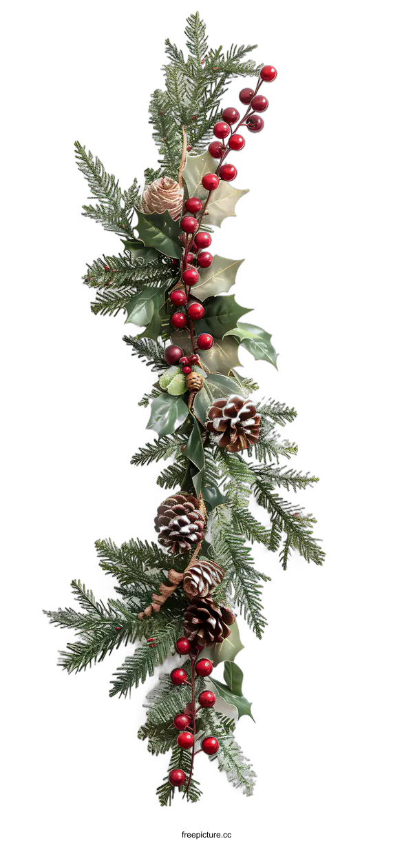 [Transparent Background PNG]Christmas Decoration Green Garland With Pine Cones And Holly Berries