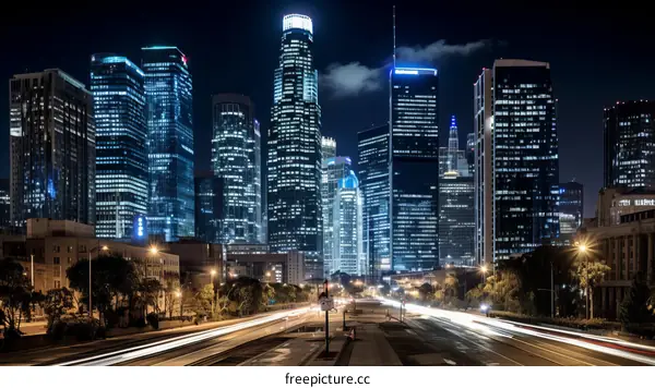 Night view of the skyscrapers in Los Angeles