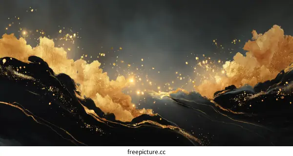 Abstract Golden and Black Liquid Art