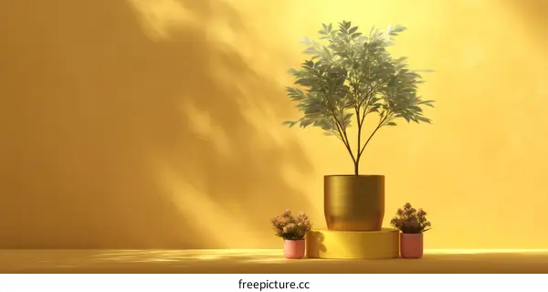 Golden Potted Plant on a Yellow Surface