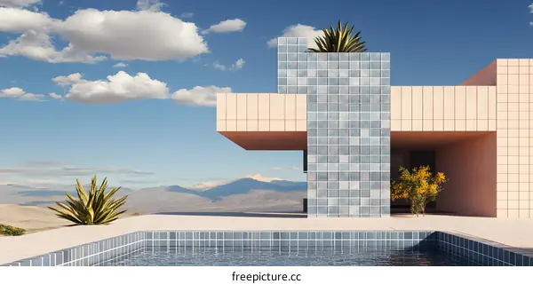 Modern Architecture with Pool and Desert View
