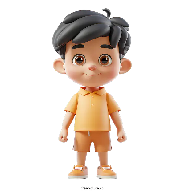[Transparent Background PNG]Smiling Cartoon Boy on a White Background