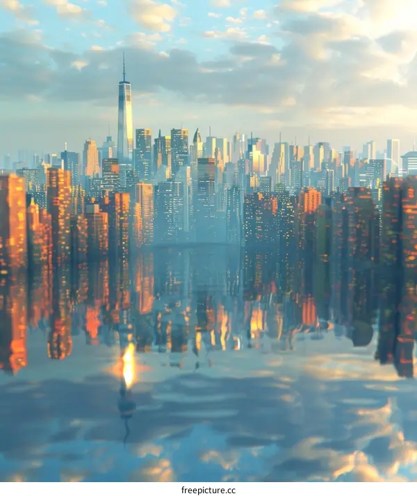 An awe-inspiring cityscape of the Manhattan skyline from across the Hudson River
