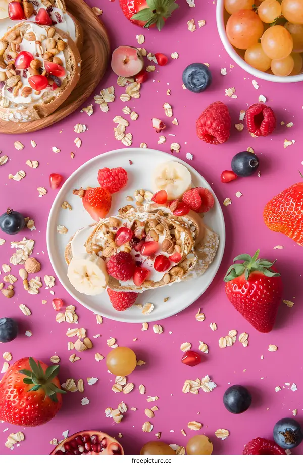 Healthy Breakfast with Fruits, Oatmeal and Cream Cheese