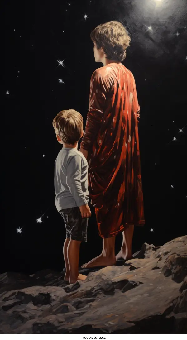 Mother and child looking at the stars