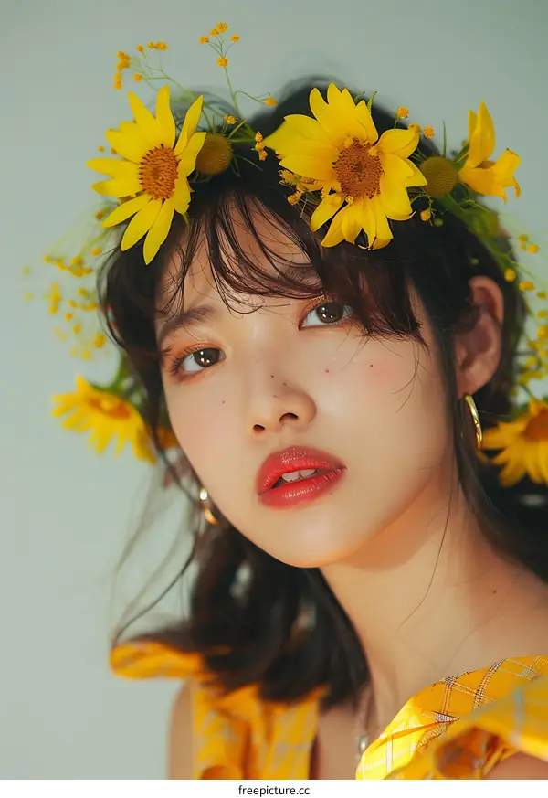 Beautiful Asian Woman With Flower Crown