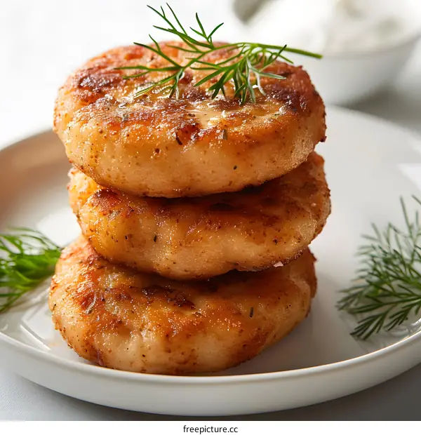 Stack of potato pancakes with dill