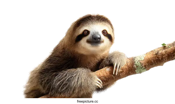[Transparent Background PNG]Cute Sloth Hanging on a Branch
