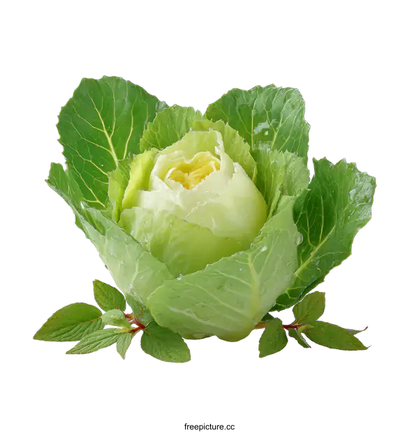 [Transparent Background PNG]Fresh Organic Cabbage with Water Drops
