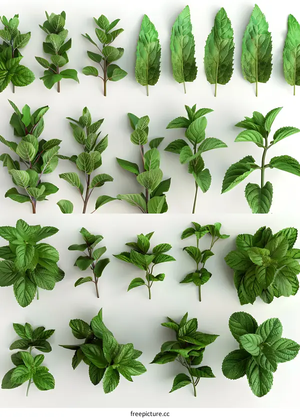 Green Mint Leaves On White Background