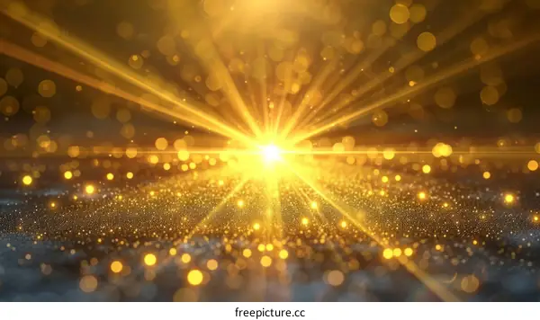 Golden Particle Background with Glowing Light Rays