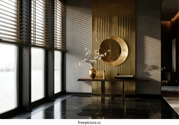 Modern Interior Design with Large Windows and Gold Decor