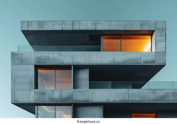 Balcony and Terrace of a Modern Concrete Skyscraper Building