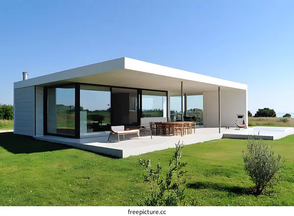 Modern House with Large Windows and Patio