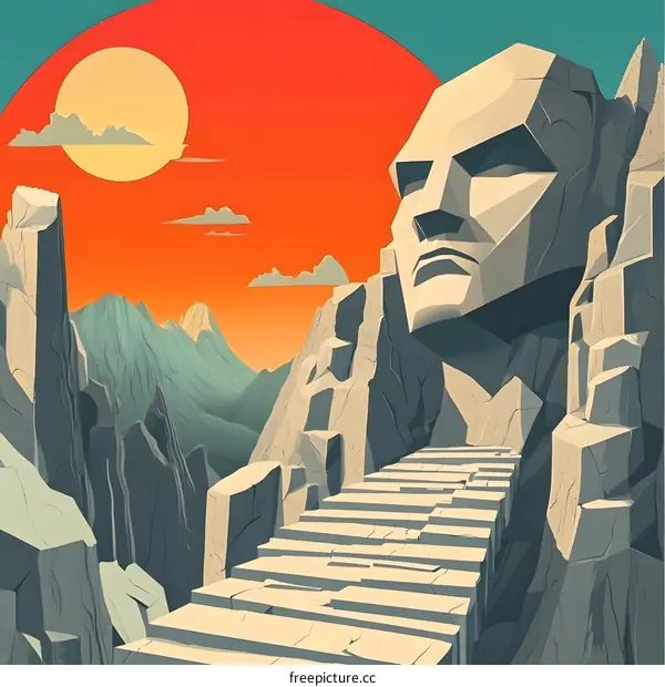 Stone Face Mountain Landscape Illustration