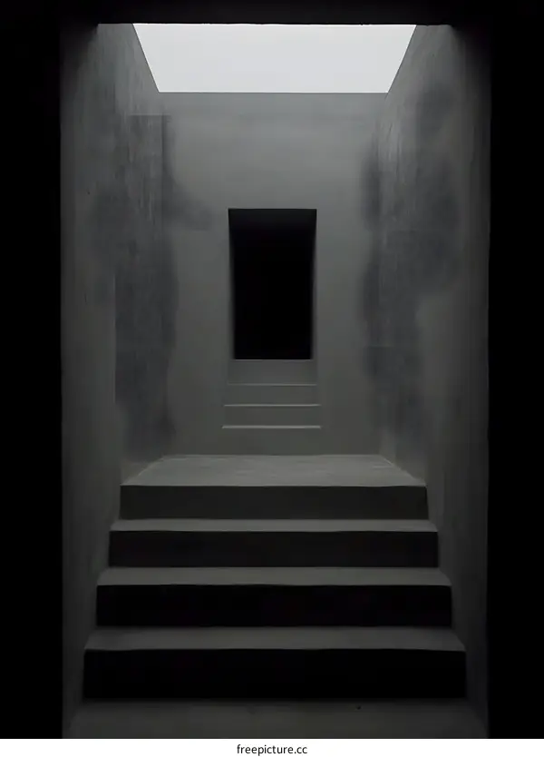Minimalist Concrete Staircase Leading to an Open Door