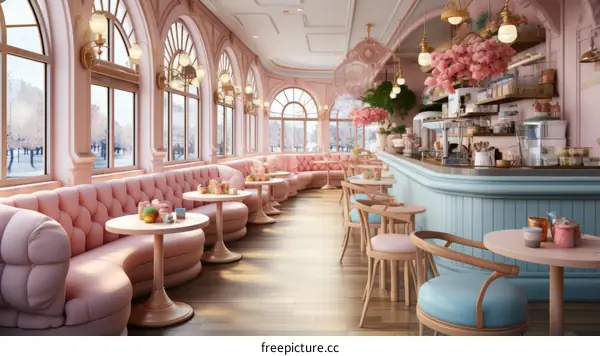 pink and blue pastel color cafe interior design