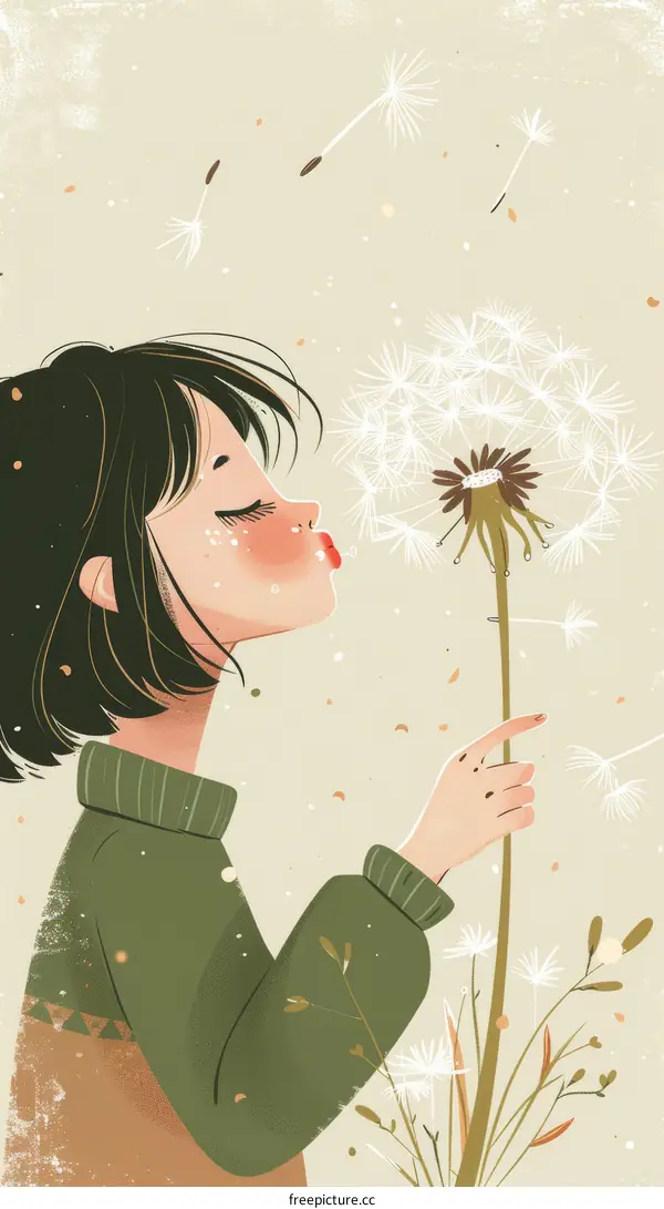 Girl Blowing Dandelion Seeds