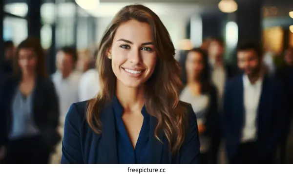 Confident businesswoman standing out from the crowd
