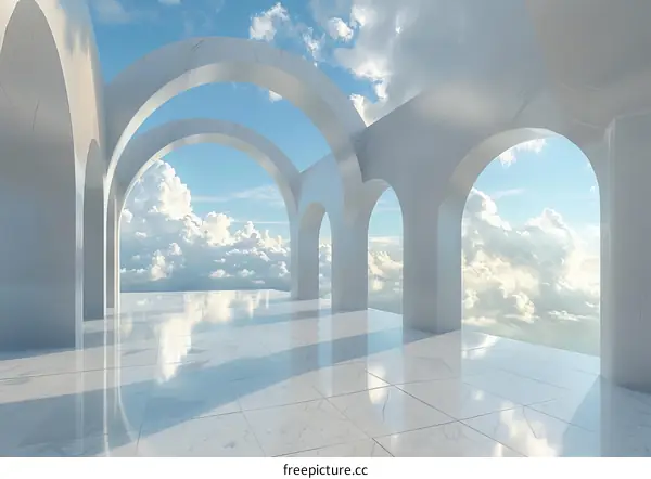 Large White Marble Archways with Blue Sky
