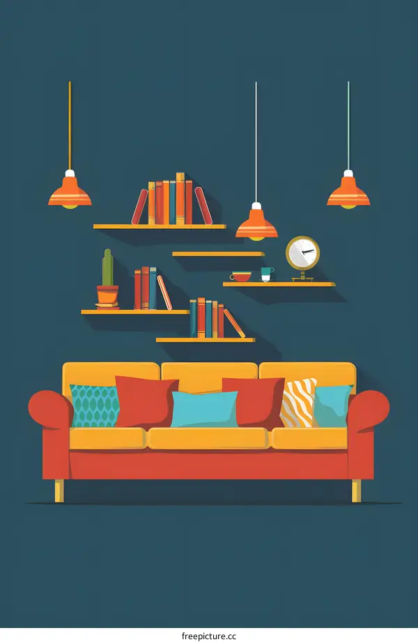 Modern Living Room Interior Design With Sofa And Bookshelf