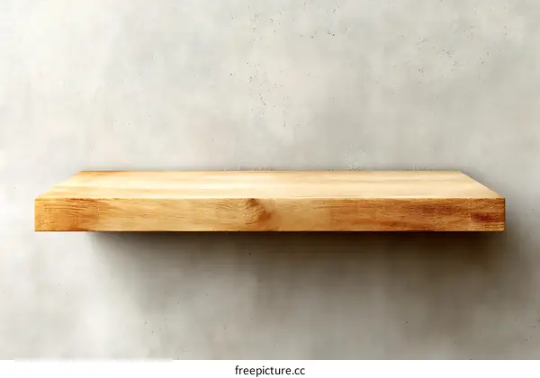 Empty Wooden Shelf Against a Concrete Wall