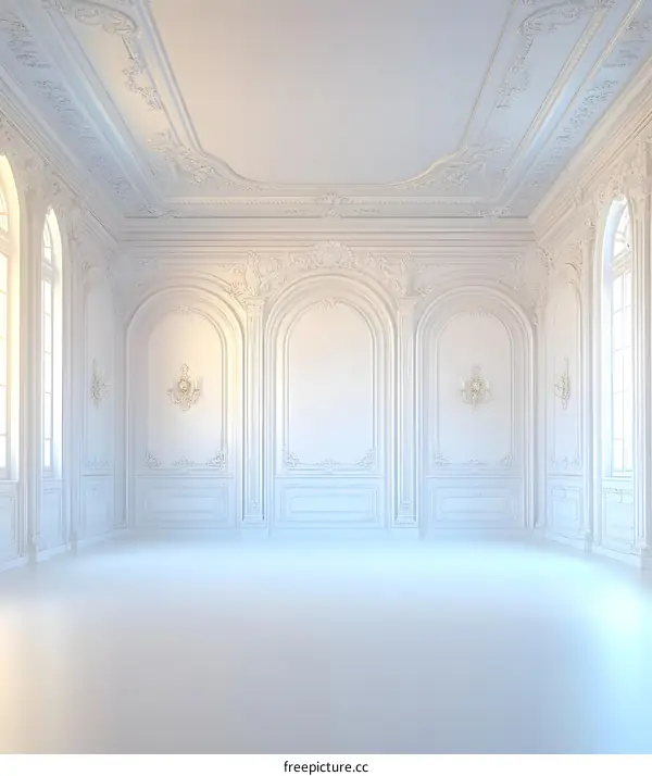Elegant White Room Interior Design With Ornate Molding