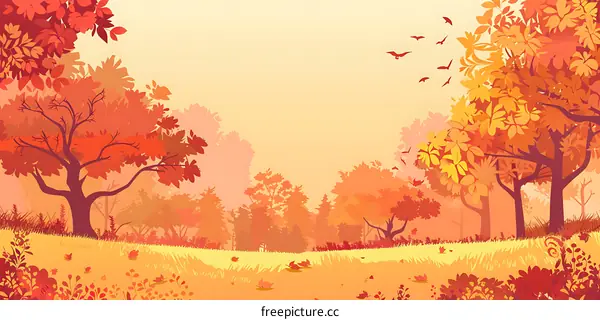 Autumn Forest Landscape With Fall Foliage