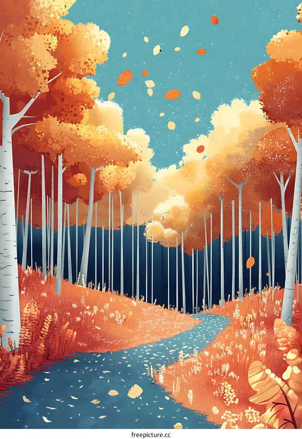 Autumn Forest with Falling Leaves