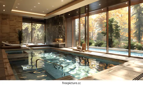 Luxurious Indoor Swimming Pool with Forest View