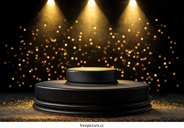 Luxury Black Podium Display with Golden Glitter