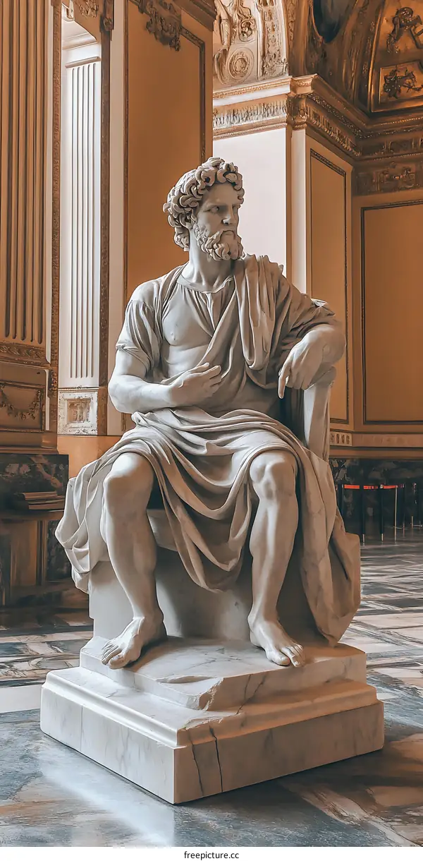 Marble Statue of a Seated Man in a Classical Pose
